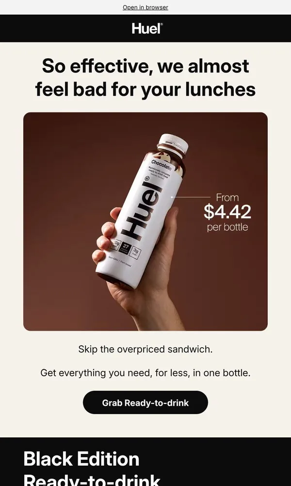 Huel email: Your $12 sandwich won't like this.