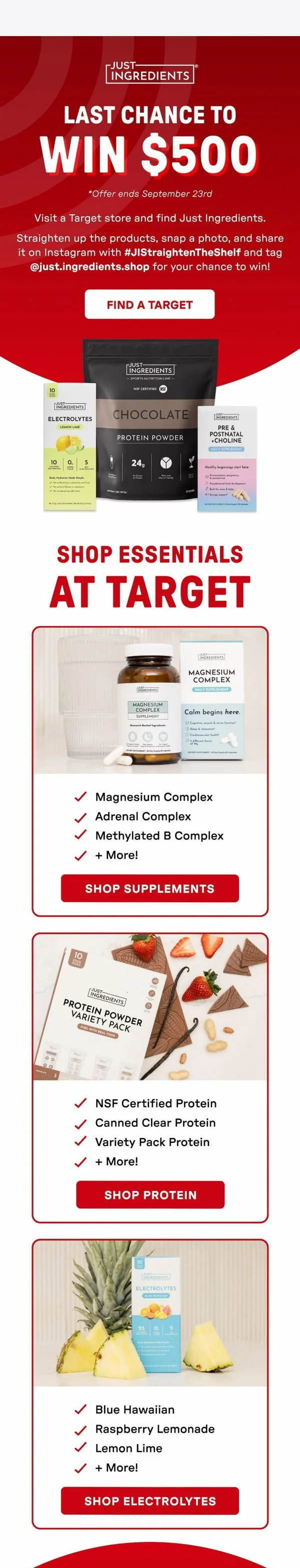 Just Ingredients email: Don’t Miss Your Chance to Win $500
