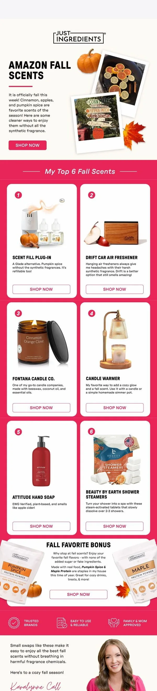 Just Ingredients email: 6 Fall Scent Swaps 🍁