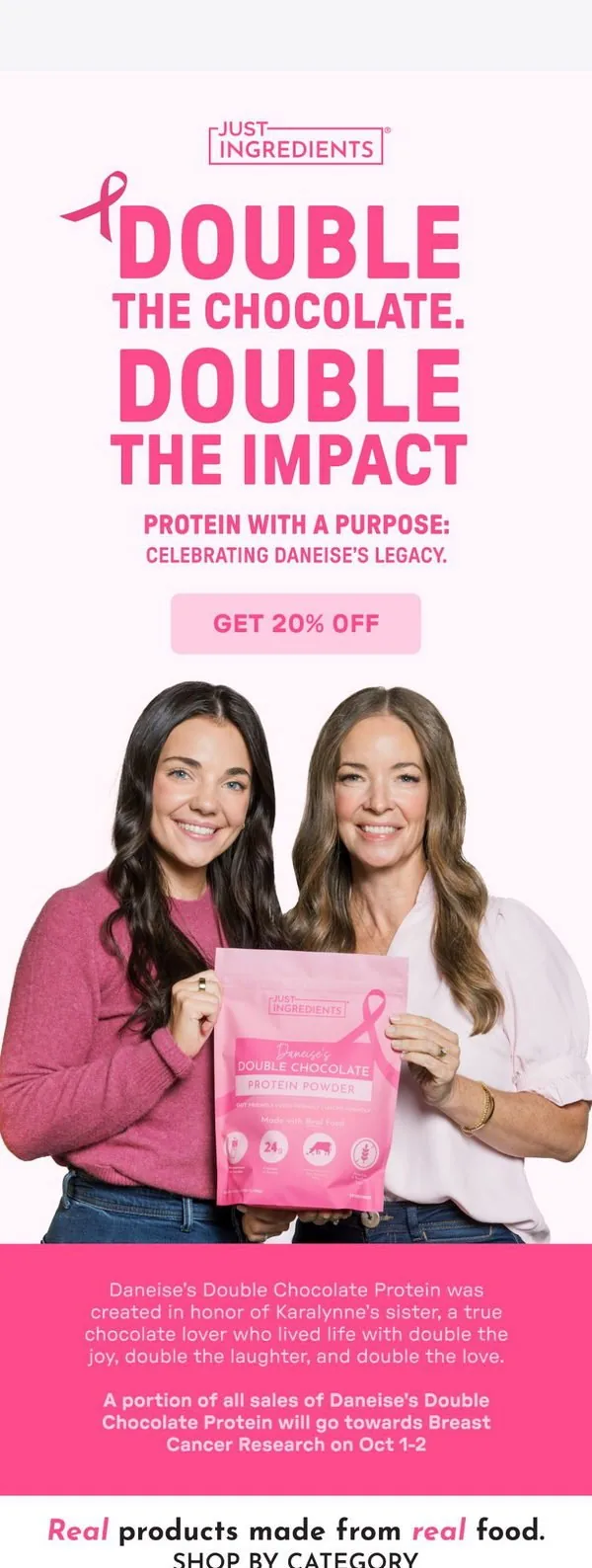 Just Ingredients email: 20% Off Double Chocolate Protein 🎉
