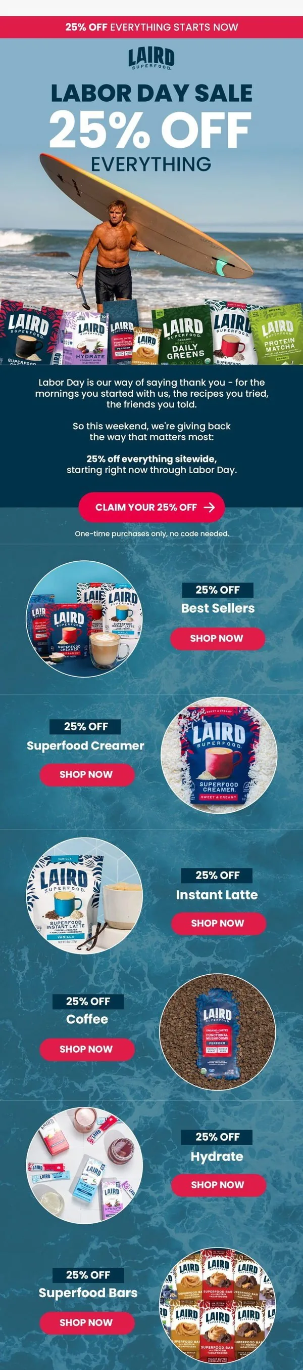 Laird Superfood email: Summer's last call: 25% off everything