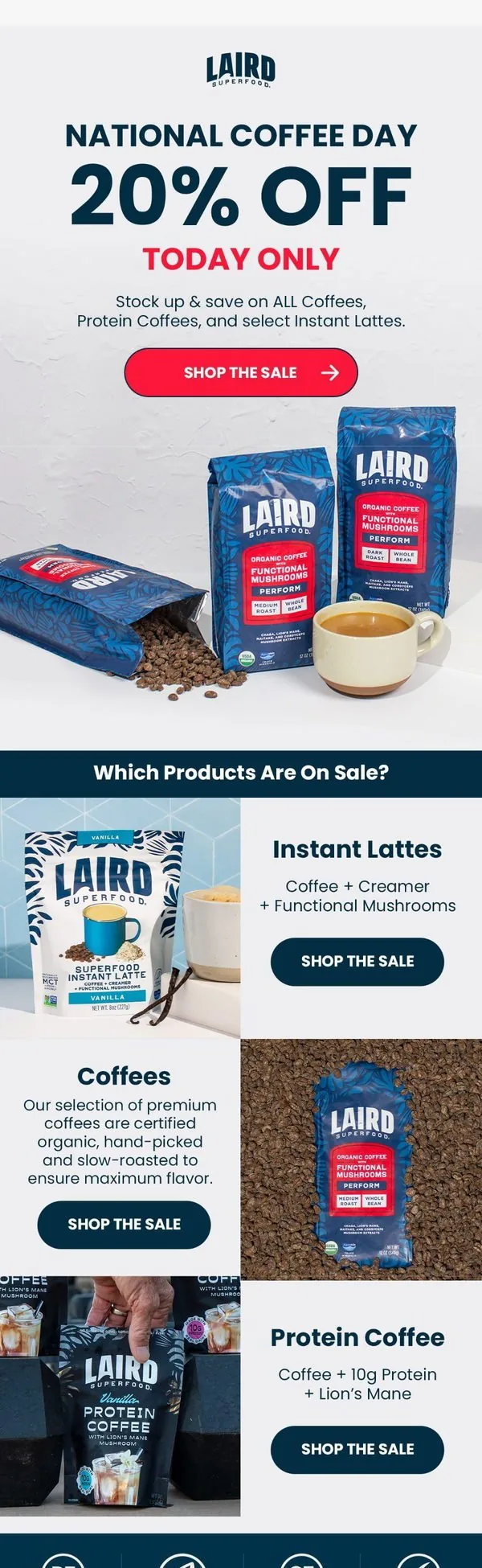 Laird Superfood email: National Coffee Day - 20% off
