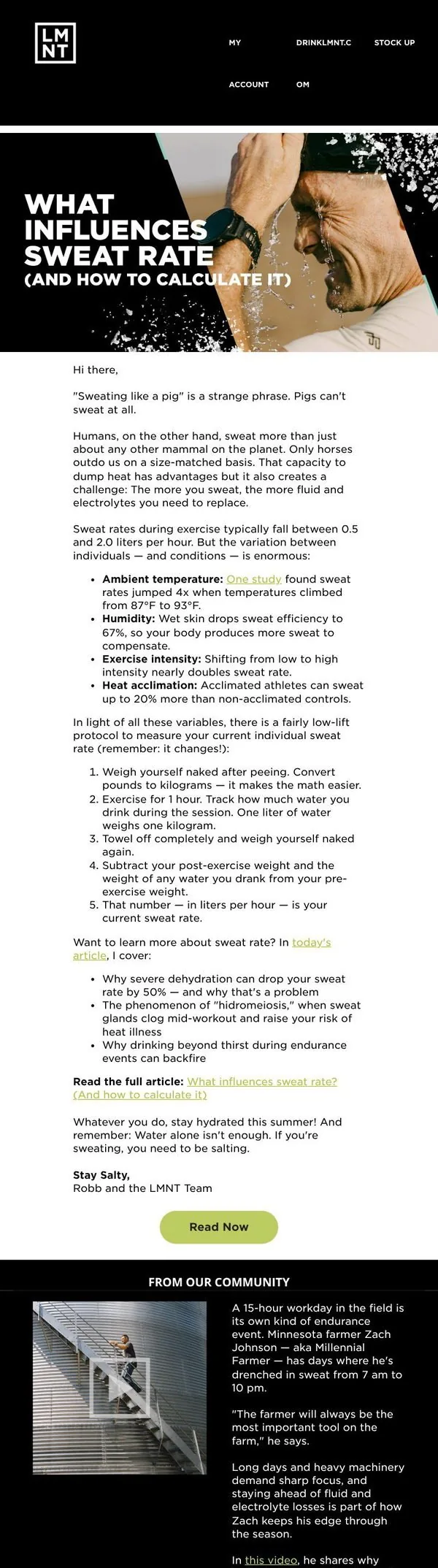 LMNT email: Calculate your sweat rate at home 😰