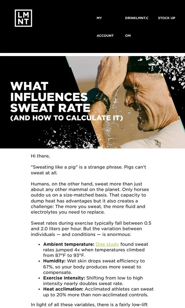 LMNT email: Calculate your sweat rate at home 😰