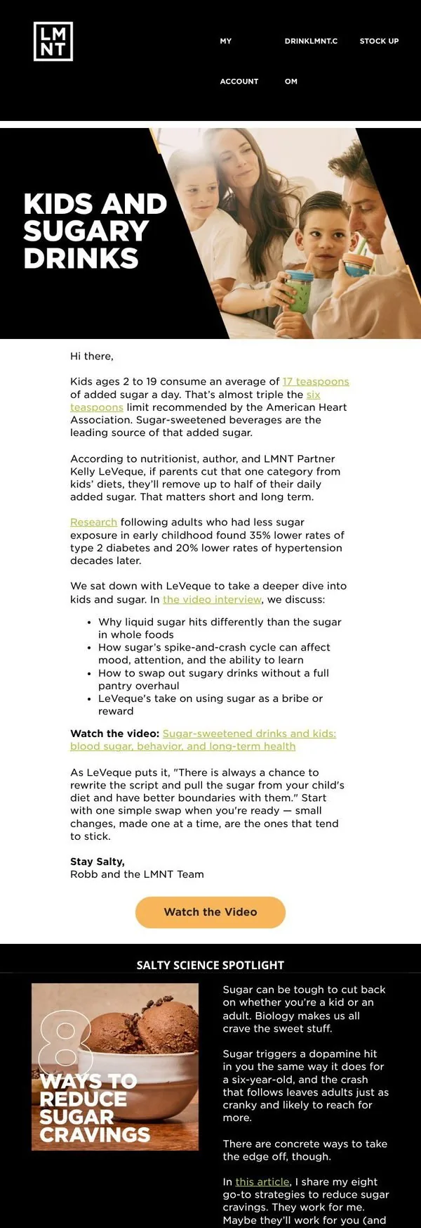 LMNT email: Nutritionist Kelly LeVeque on kids and sugary drinks