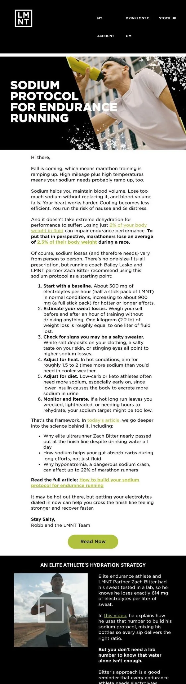 LMNT email: How to build your sodium protocol for endurance running