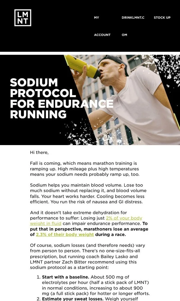 LMNT email: How to build your sodium protocol for endurance running