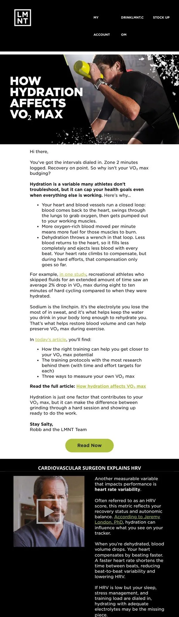 LMNT email: How hydration influences VO₂ max
