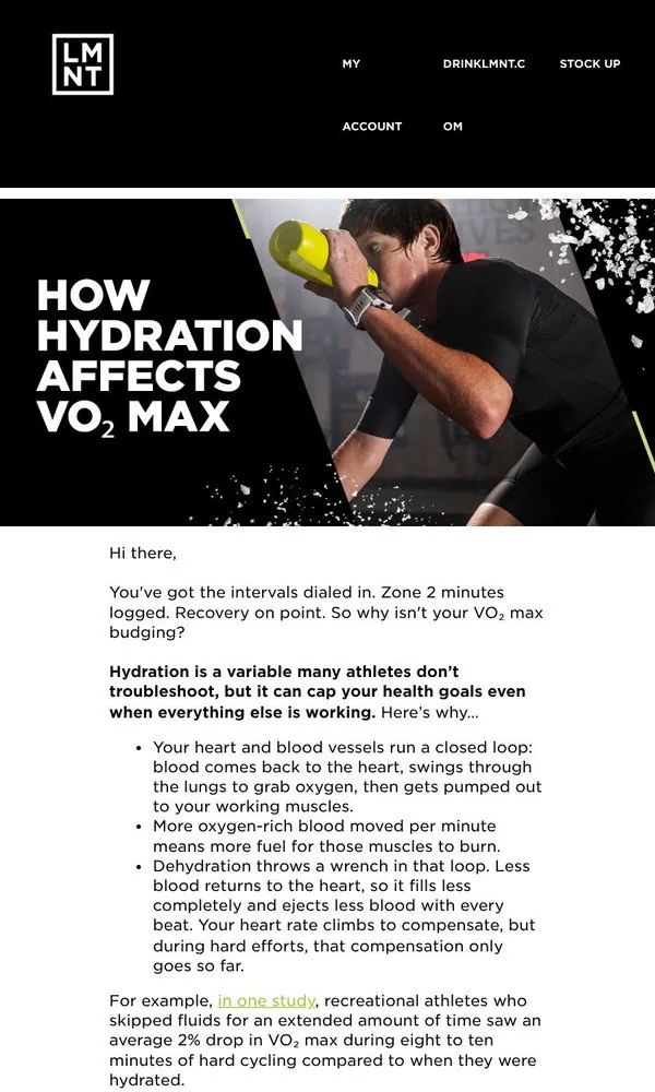 LMNT email: How hydration influences VO₂ max