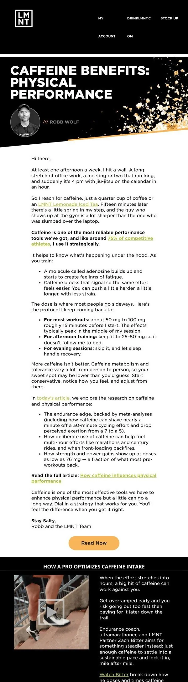 LMNT email: How caffeine improves physical performance