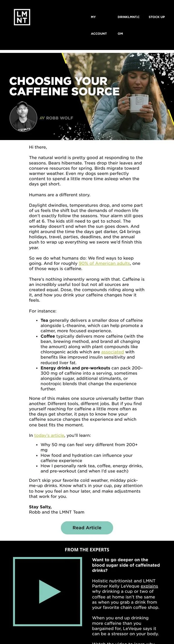 LMNT email: Coffee, tea, or energy drinks: Which should you choose?