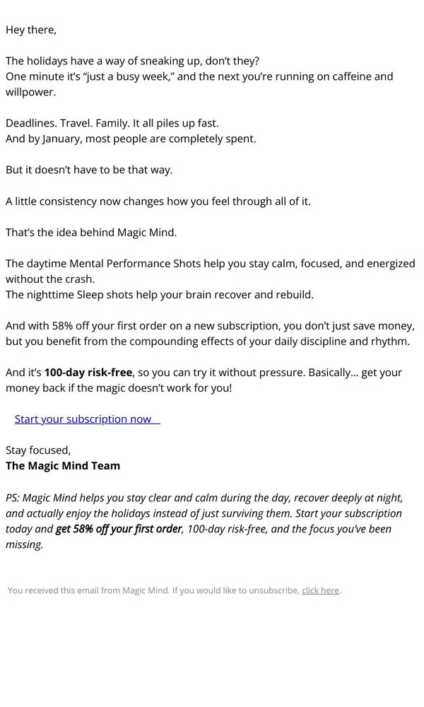 Magic Mind email: Stop the crash before the holidays
