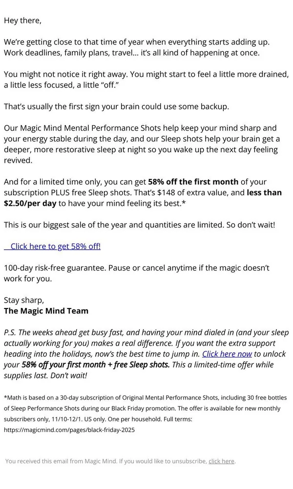 Magic Mind email: Our biggest sale of the year