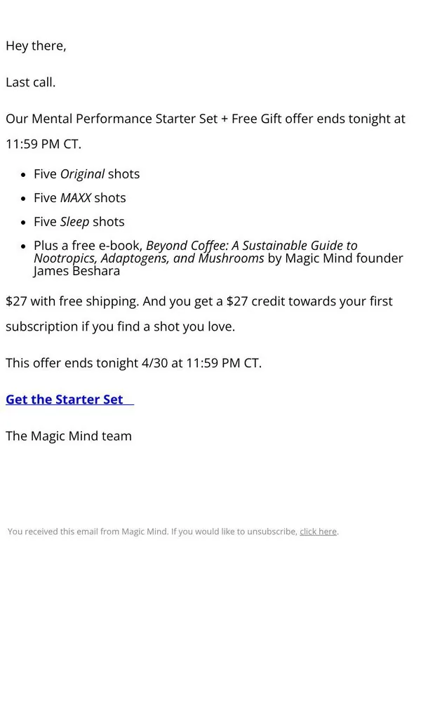 Magic Mind email: Ends tonight: Starter Set + Free Gift