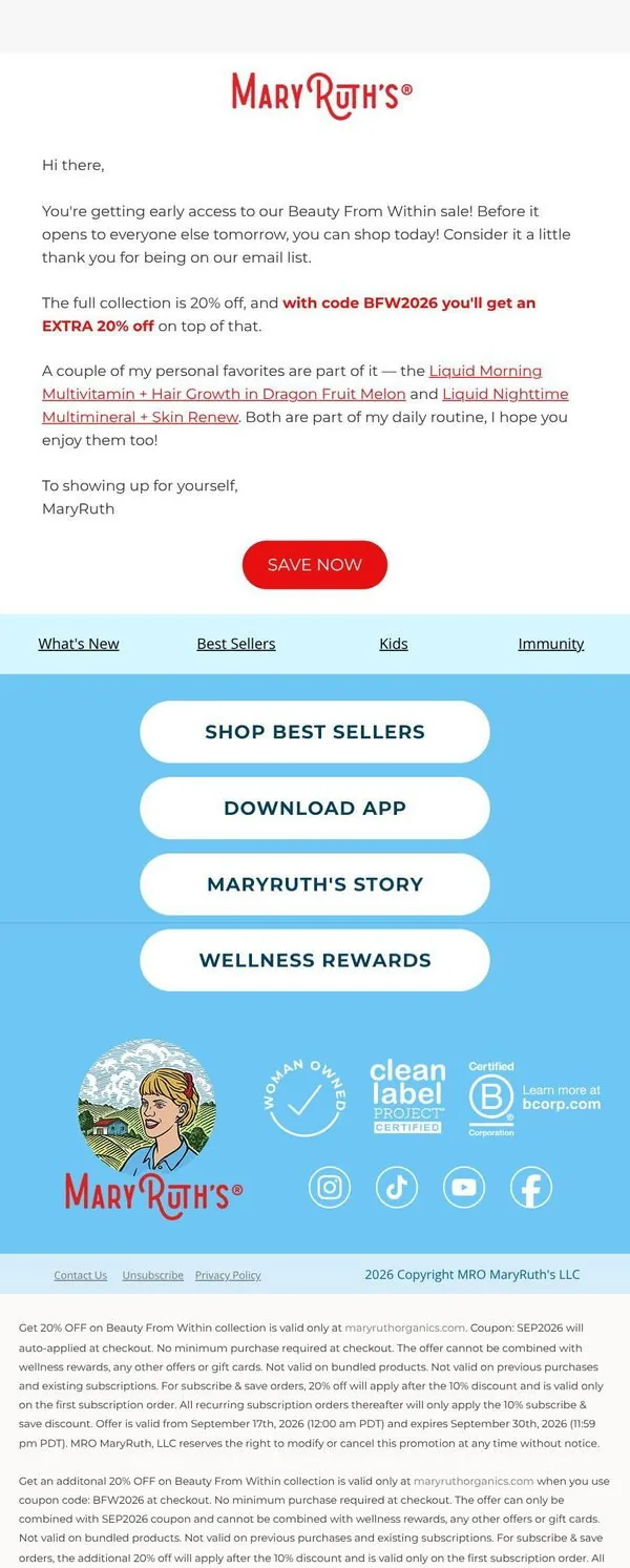 MaryRuth Organics email: Your early access starts now 🤩