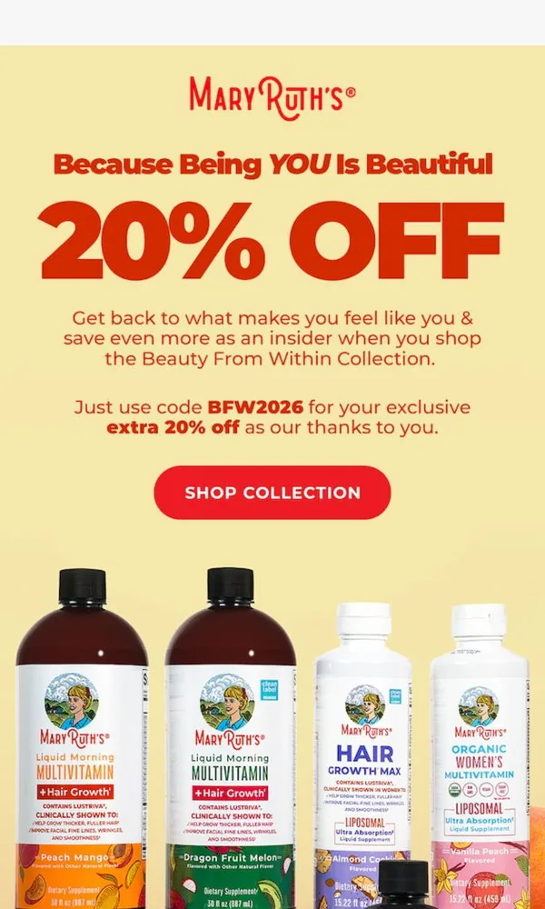 MaryRuth Organics email: 20% OFF (+ another 20% for you) 🤩