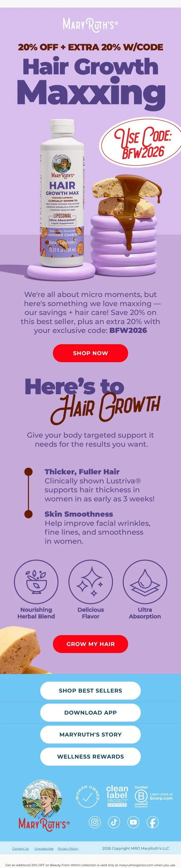 MaryRuth Organics email: Save 20% + EXTRA 20% for you