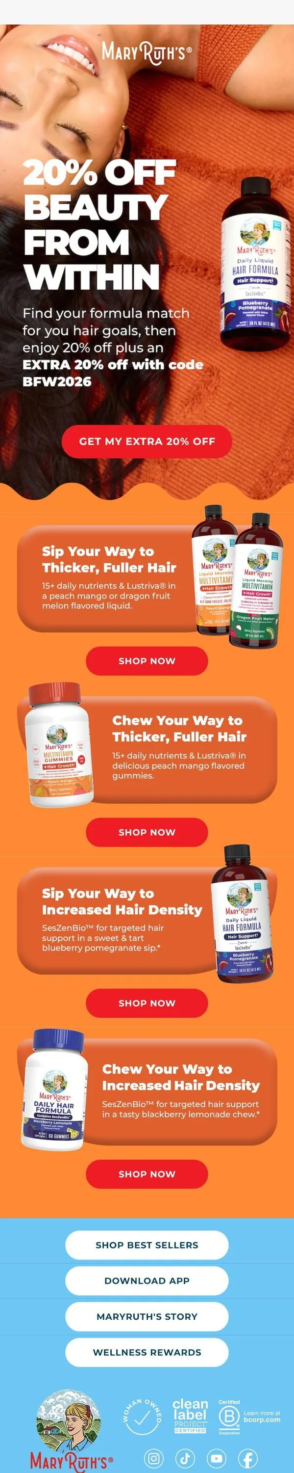 MaryRuth Organics email: Thicker hair goals, 20% off ✨