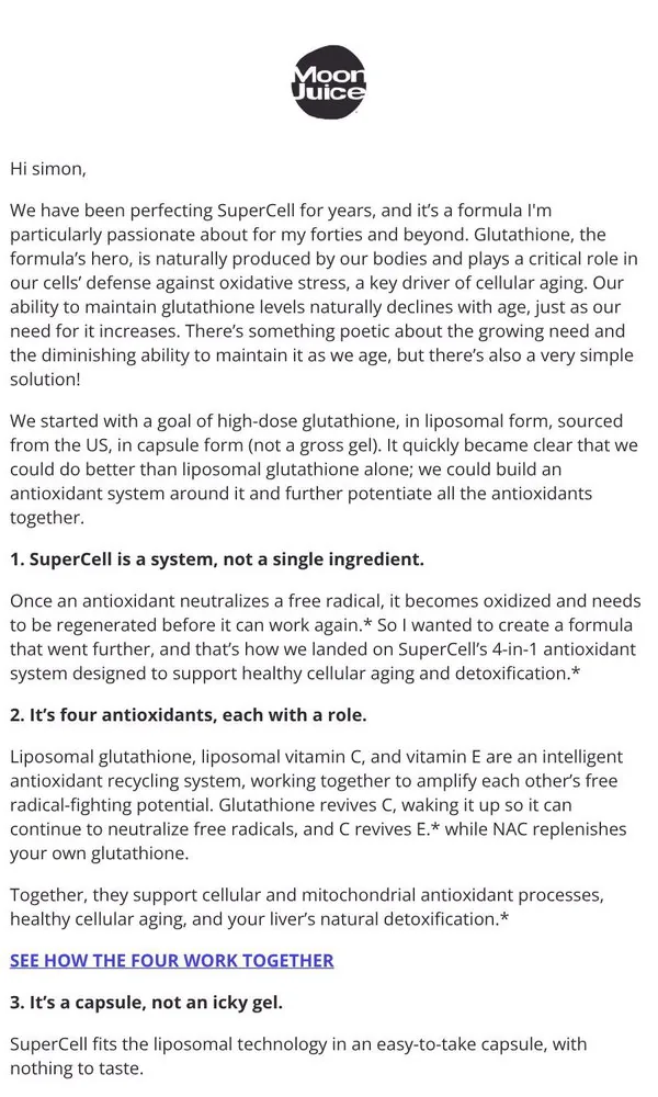 Moon Juice email: Why I didn't stop at glutathione
