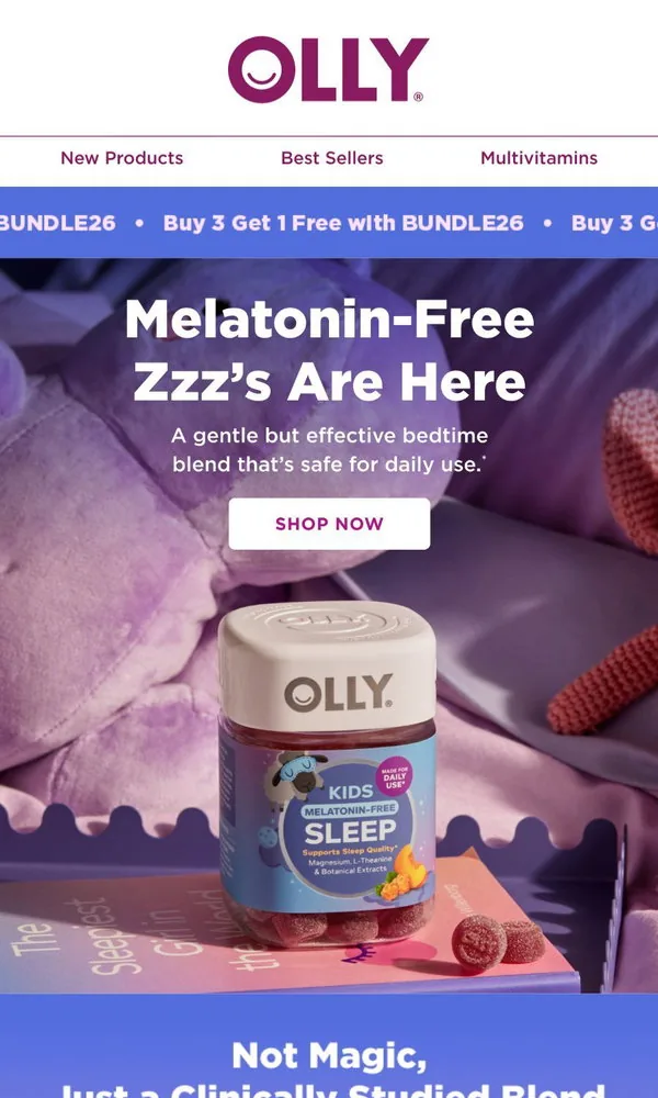 OLLY email: Two words, parents,“Melatonin Free”