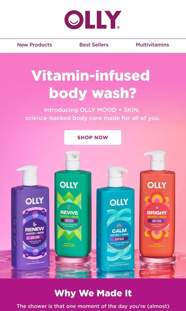 OLLY email: Reset the vibes right in the shower