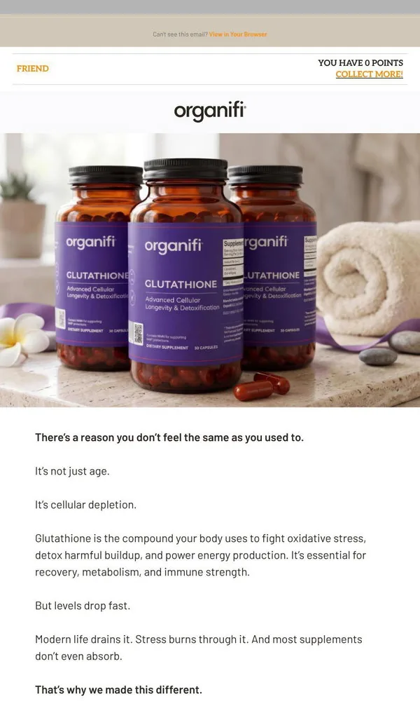 Organifi email: Going Fast:  New Liposomal Glutathione at 30% savings...