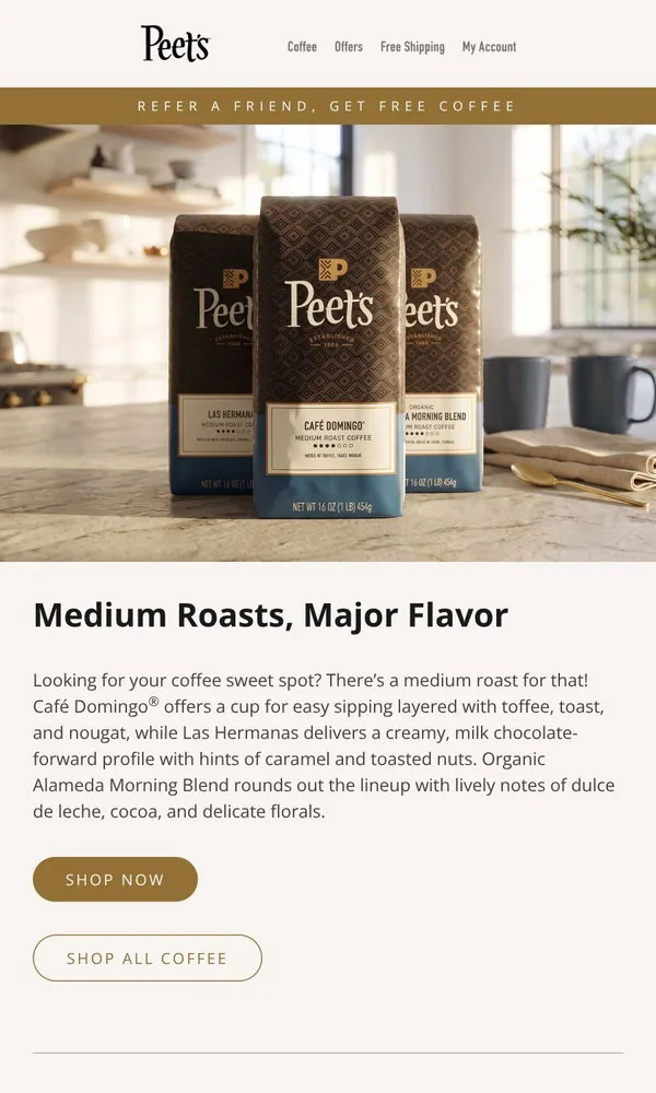 Peet's Coffee email: Discover our medium roast hidden gems 💎