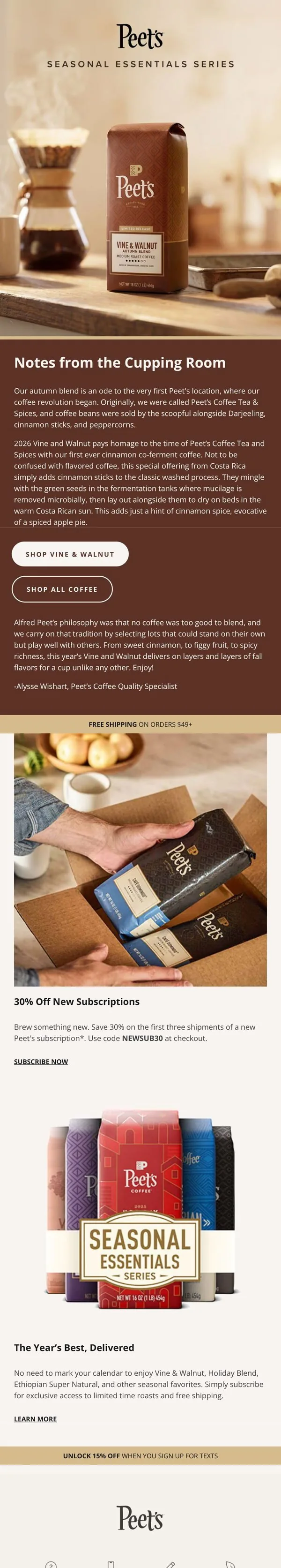 Peet's Coffee email: Notes from the Cupping Room ☕️