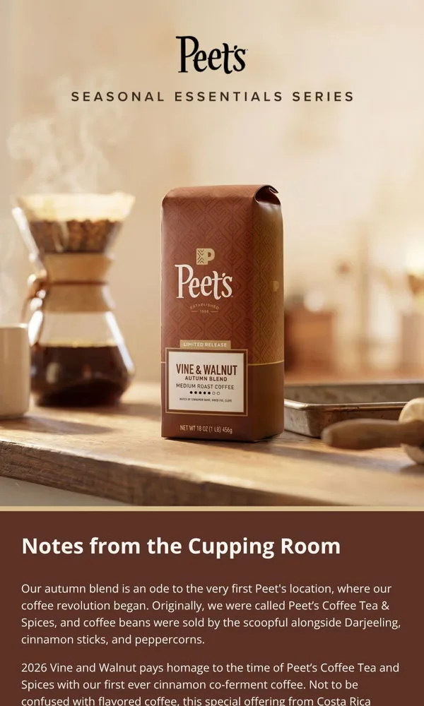 Peet's Coffee email: Notes from the Cupping Room ☕️