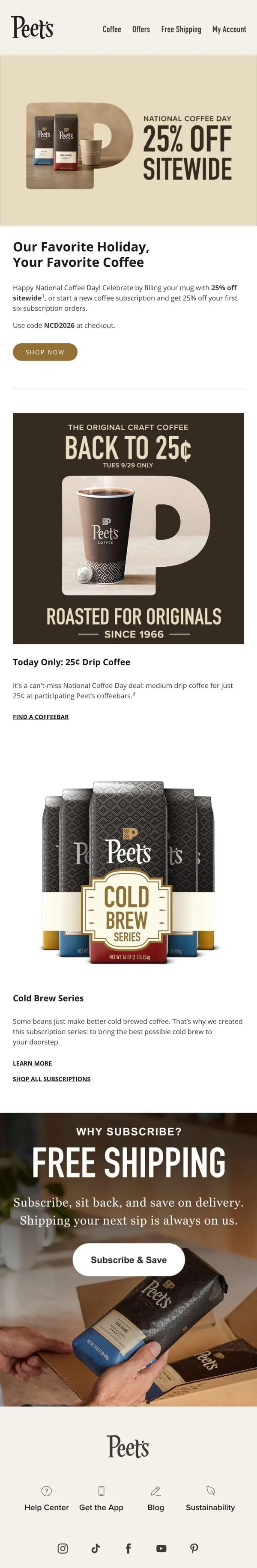 Peet's Coffee email: 25% off for Nat’l Coffee Day (see terms)
